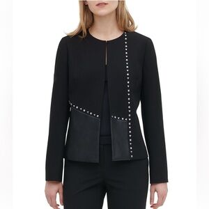 Calvin Klein Blazer Collarless Faux Leather Studded Blazer
